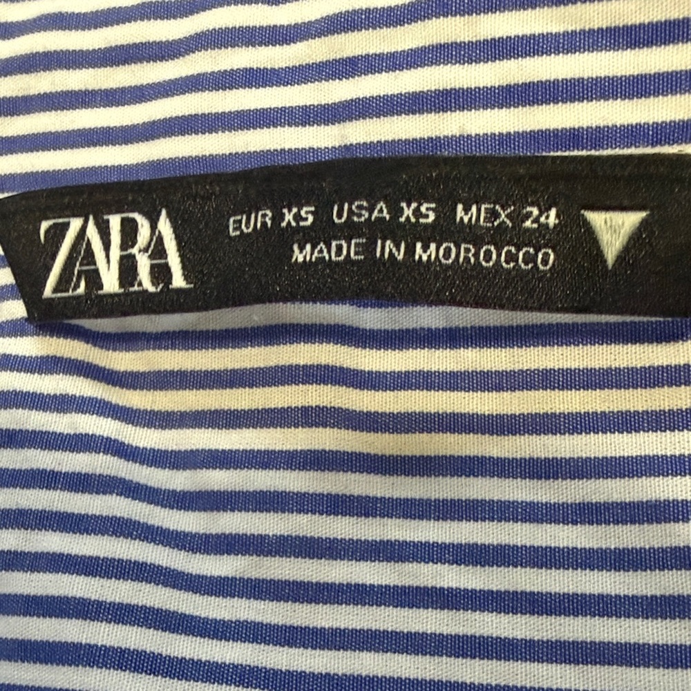 Zara Women's Blue Striped Button Down Puffed Sleeve Shirt - Picture 3 of 8